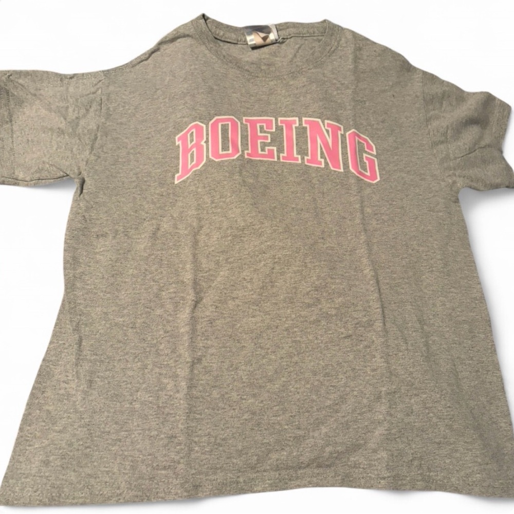 Boeing Gray Tee with Pink Logo